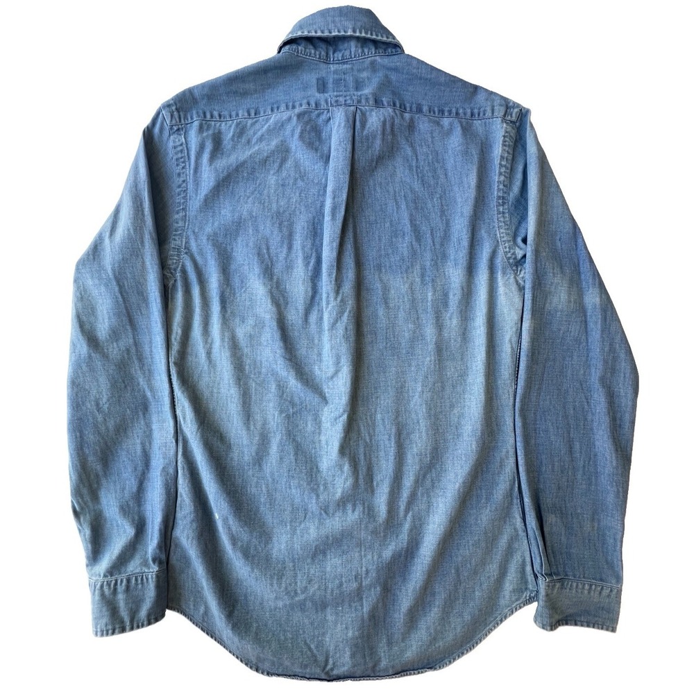 Polo Ralph Lauren Shirt Mens S Slim Fit Chambray Blue Long Sleeve Distressed - Picture 6 of 12